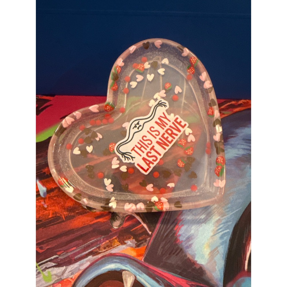 Handmade Heart Resin Trinket Dish This Is My Last Nerve Strawberry Confetti Tray